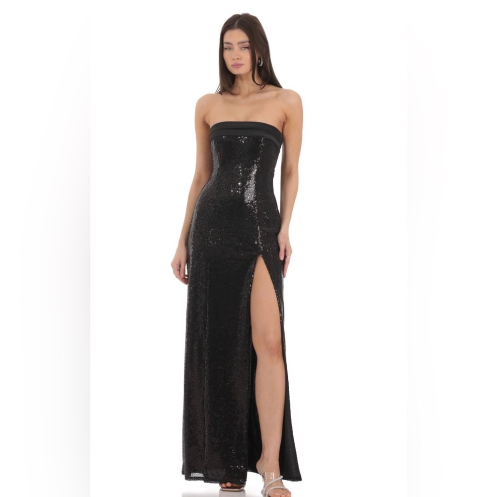 Lucy In The Sky Sequin Satin Back Tie Maxi Dress in Black 
US size 2. NWT.